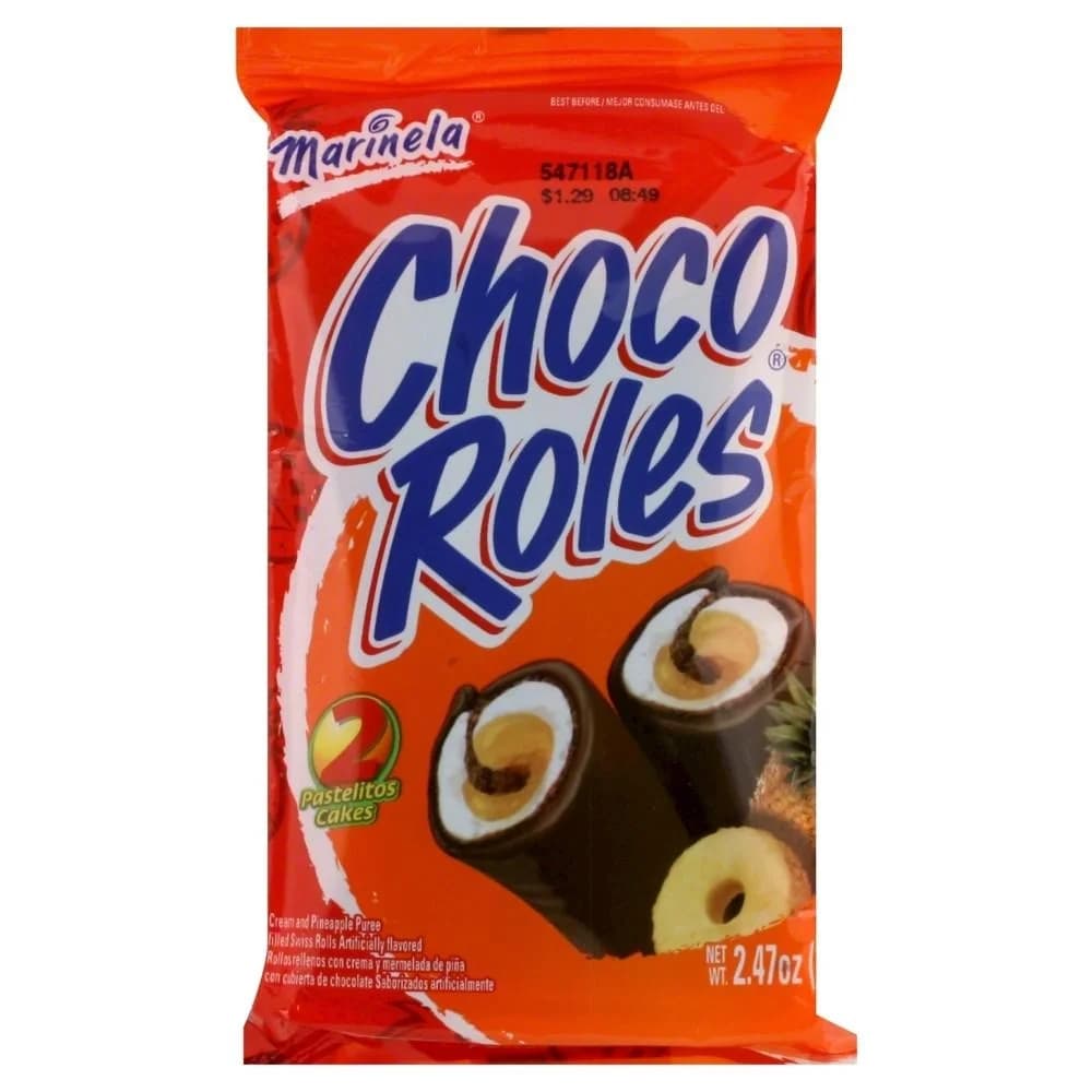 Marinela Choco Roles Pineapple and Crème Filled Snack Cakes with Chocolate Coating, Artificially Flavored